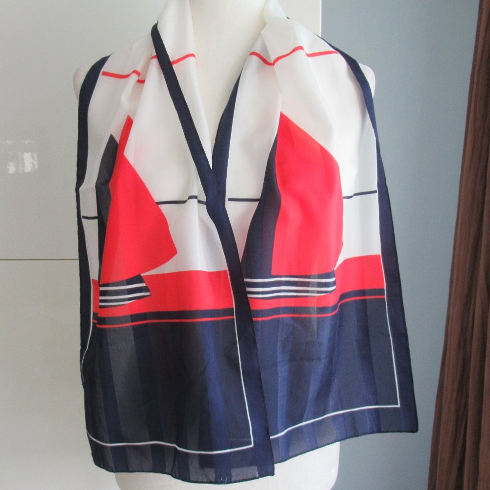 Italian Rectangular Scarf 11" x 53" Nautical, Boating, Sea Life Scarf Red, Blue
